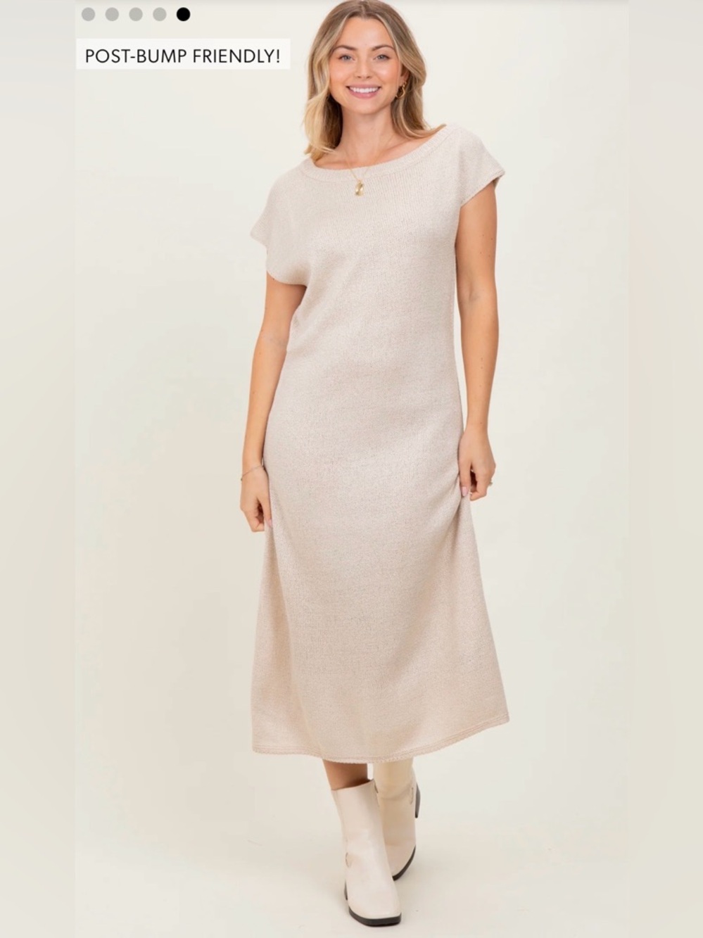 Maternity Scoop Neck Midi Dress in Light Beige - Picture 4 of 6